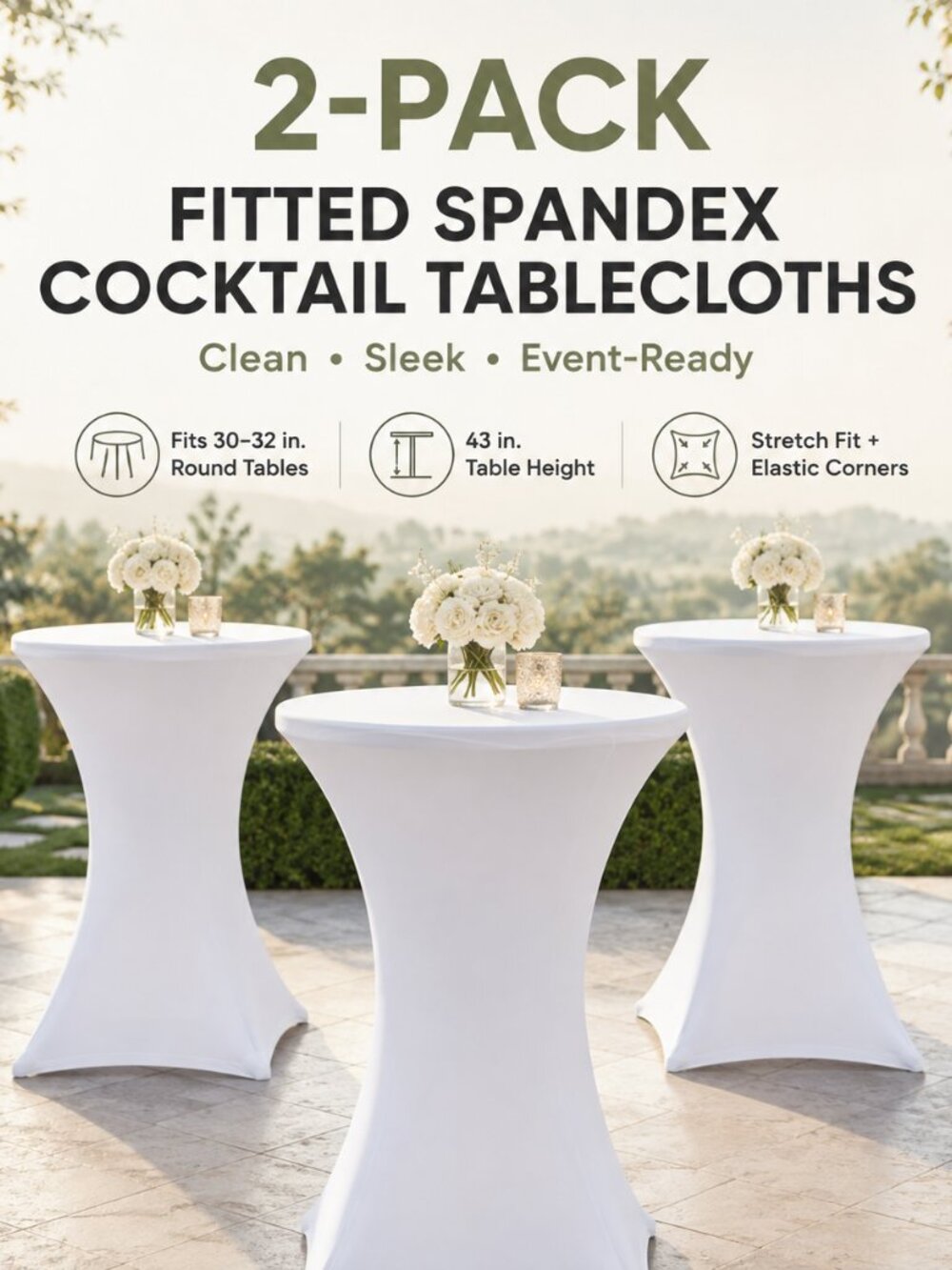 2 Pack White Spandex Cocktail Tablecloth Covers 30–32" Event PARTY Wedding table